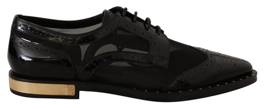 Elegantes zapatos Oxford negros con cordones y ribete dorado de Dolce & Gabbana