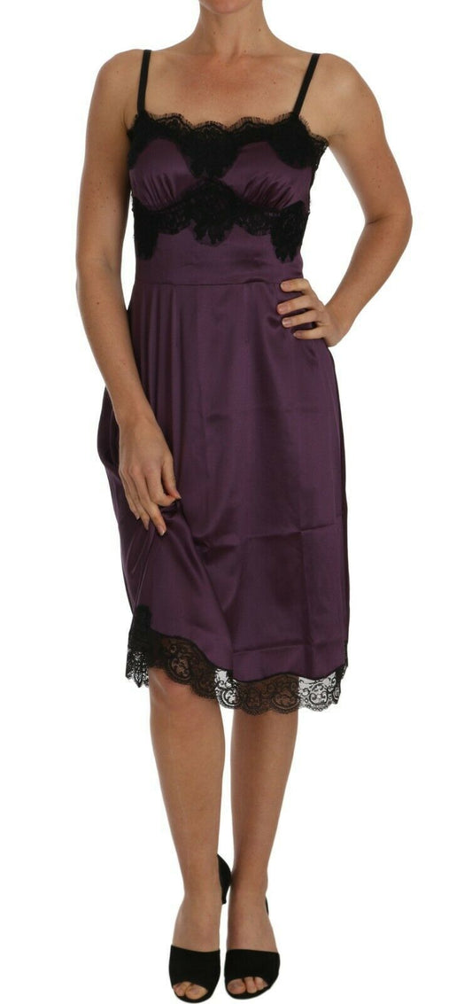 Vestido camisero elegante de encaje de seda morado de Dolce & Gabbana