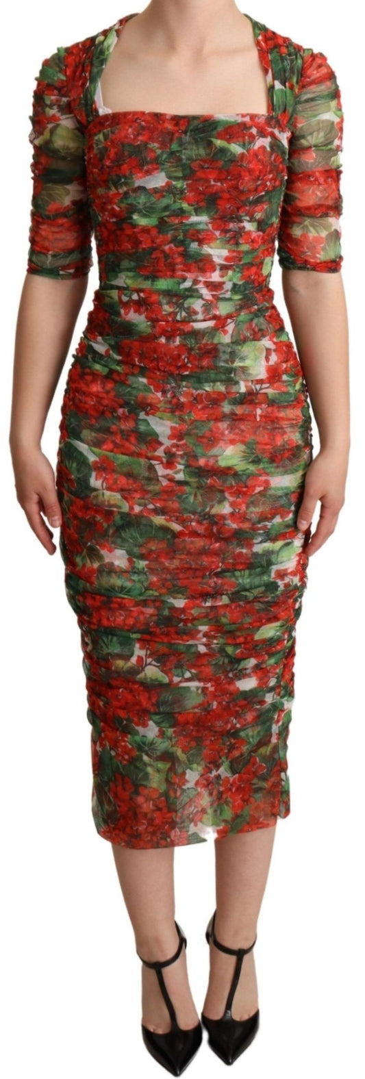Vestido midi elegante con estampado floral rojo de Dolce & Gabbana
