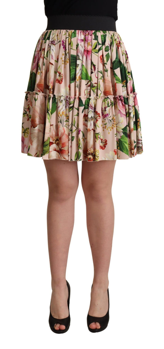 Minifalda elegante de cintura alta con estampado floral de seda de Dolce & Gabbana
