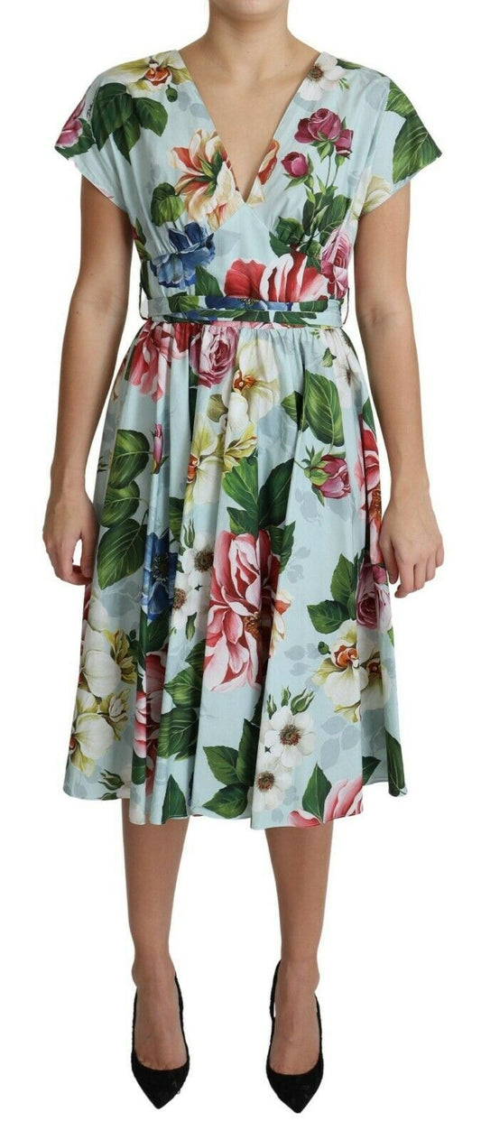 Vestido de algodón con escote en V y estampado floral de Dolce & Gabbana
