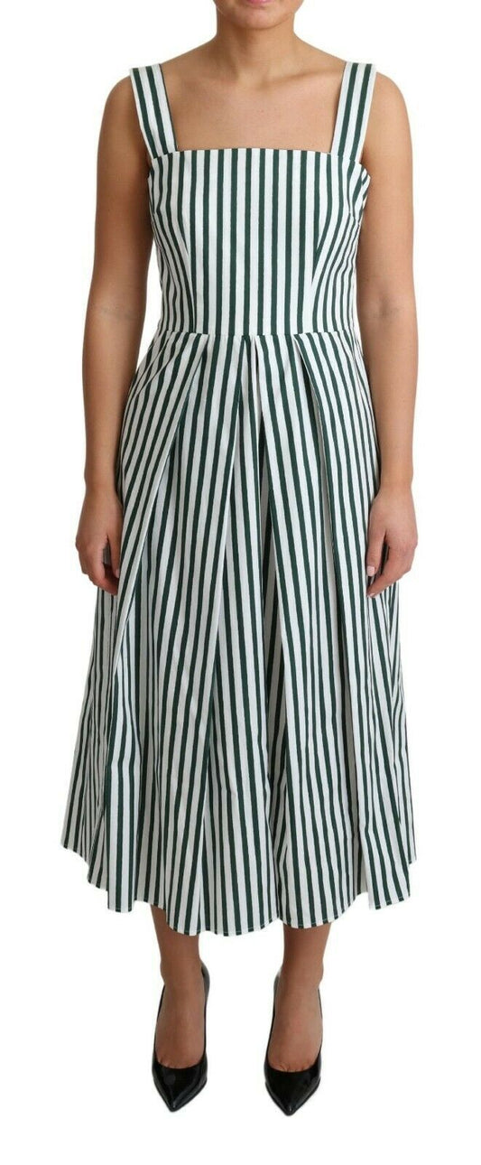 Vestido elegante sin mangas de corte A en blanco y verde de Dolce & Gabbana