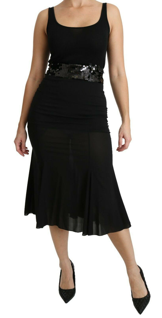 Falda elegante de talle alto en mezcla de seda negra de Dolce & Gabbana