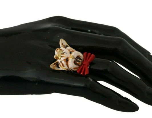 Elegante anillo dorado de inspiración canina de Dolce & Gabbana