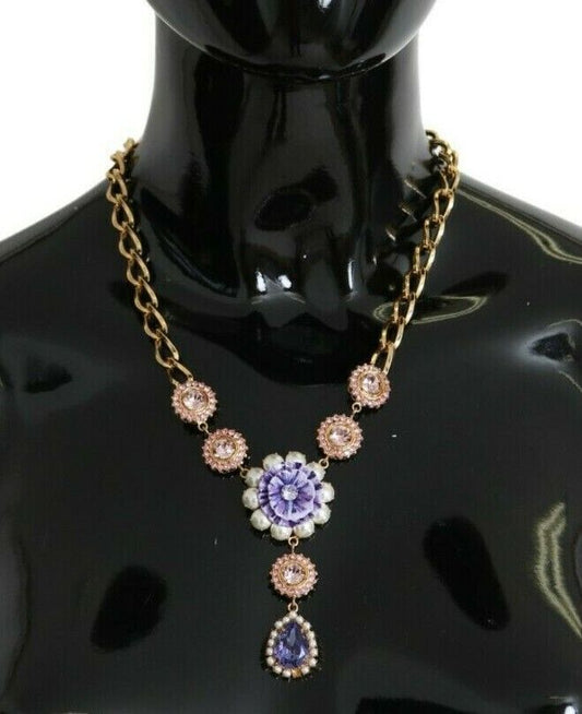 Elegante collar con dije floral de cristal dorado de Dolce & Gabbana