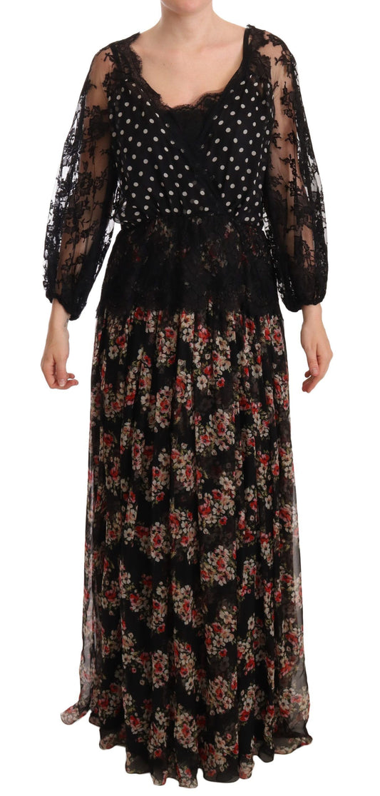 Vestido largo elegante de encaje floral con lunares de Dolce & Gabbana