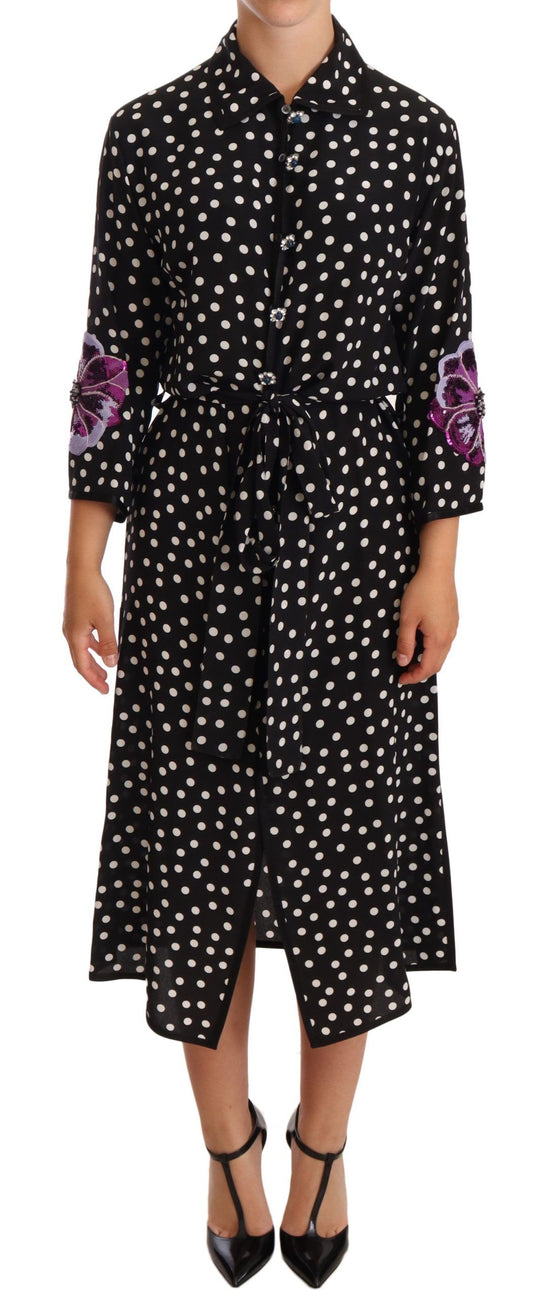 Vestido midi elegante de seda con lunares y lentejuelas de Dolce & Gabbana