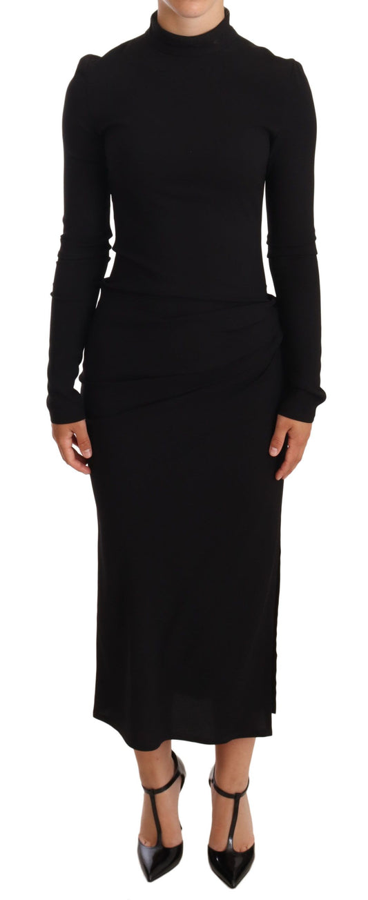 Vestido tubo elegante de cuello alto negro de Dolce & Gabbana