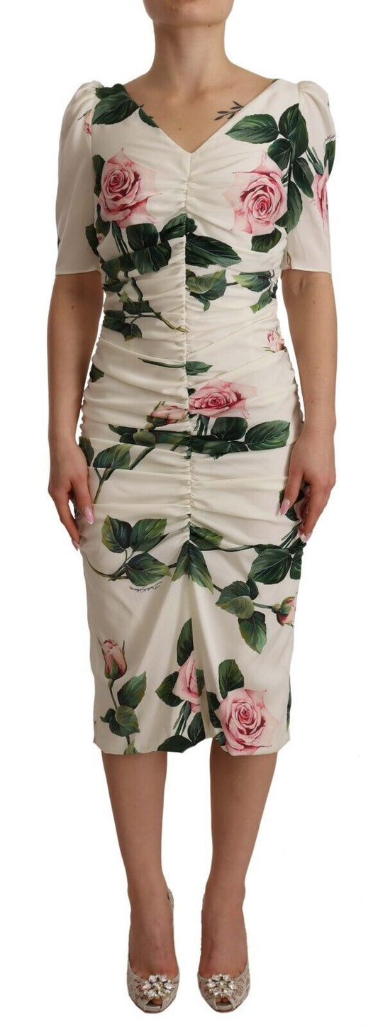 Vestido elegante con estampado floral blanco de Dolce & Gabbana