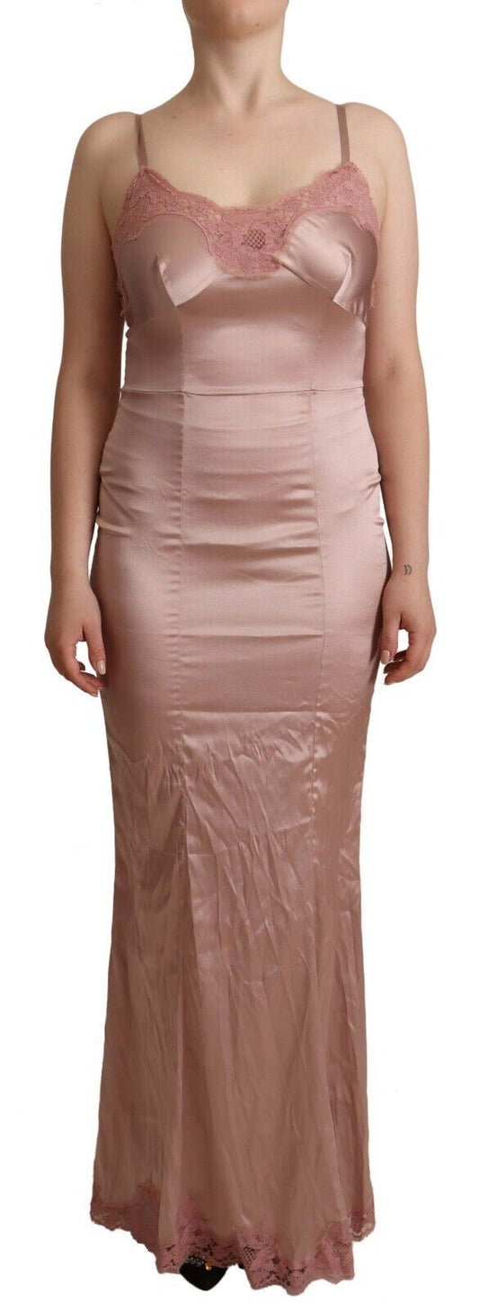 Vestido largo ajustado con encaje rosa elegante de Dolce & Gabbana
