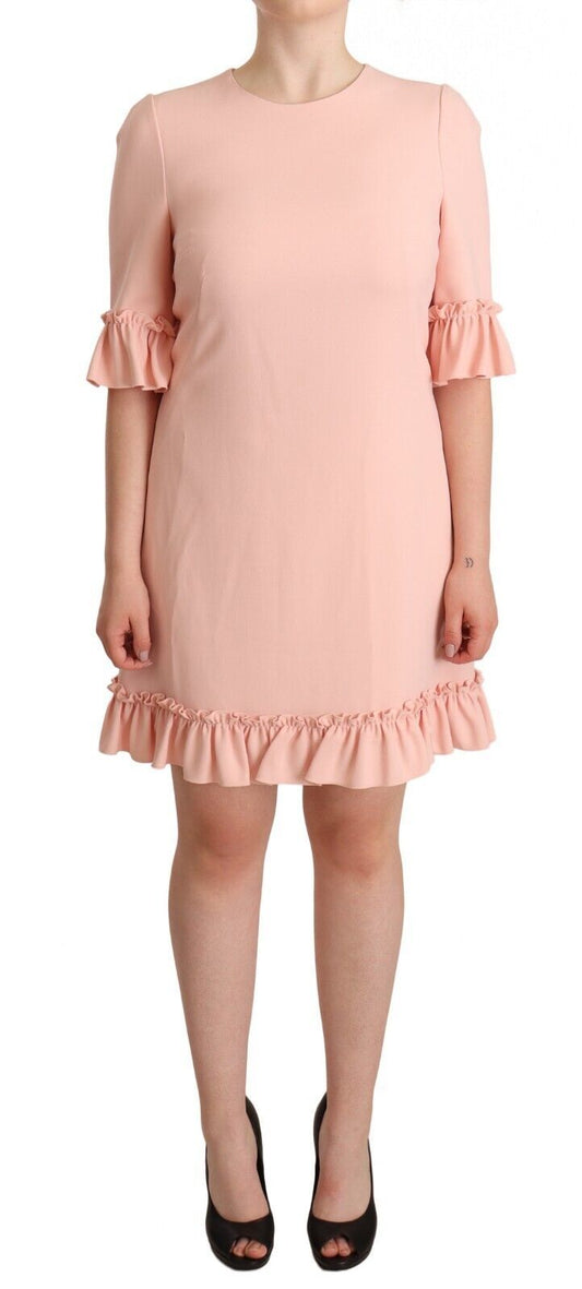 Vestido tubo con mangas con volantes en color rosa de Dolce & Gabbana