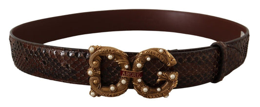 Cinturón elegante de piel de pitón con hebilla de perla de Dolce & Gabbana