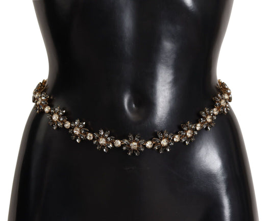 Cinturón elegante de piel con cadena de margaritas y cristales de Dolce & Gabbana