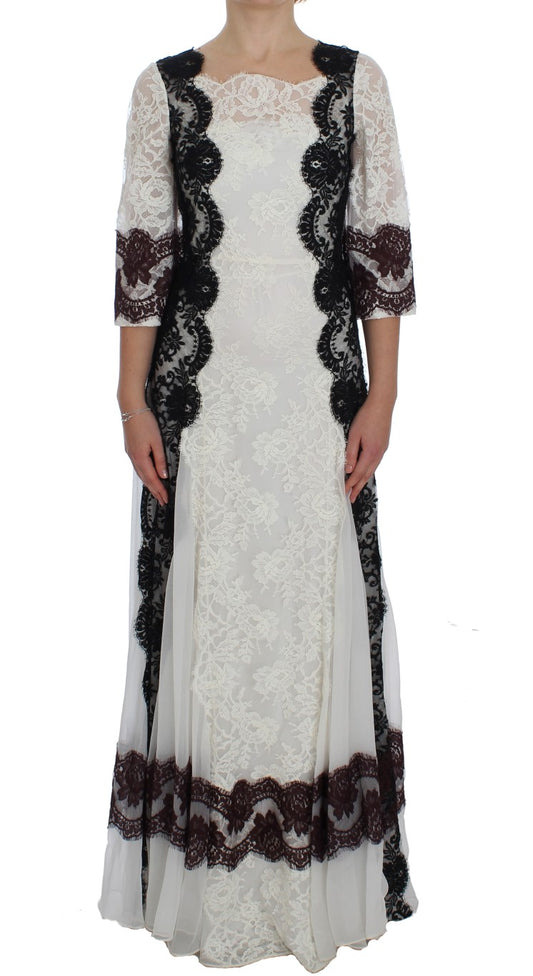 Vestido largo de mezcla de seda y encaje floral de Dolce & Gabbana