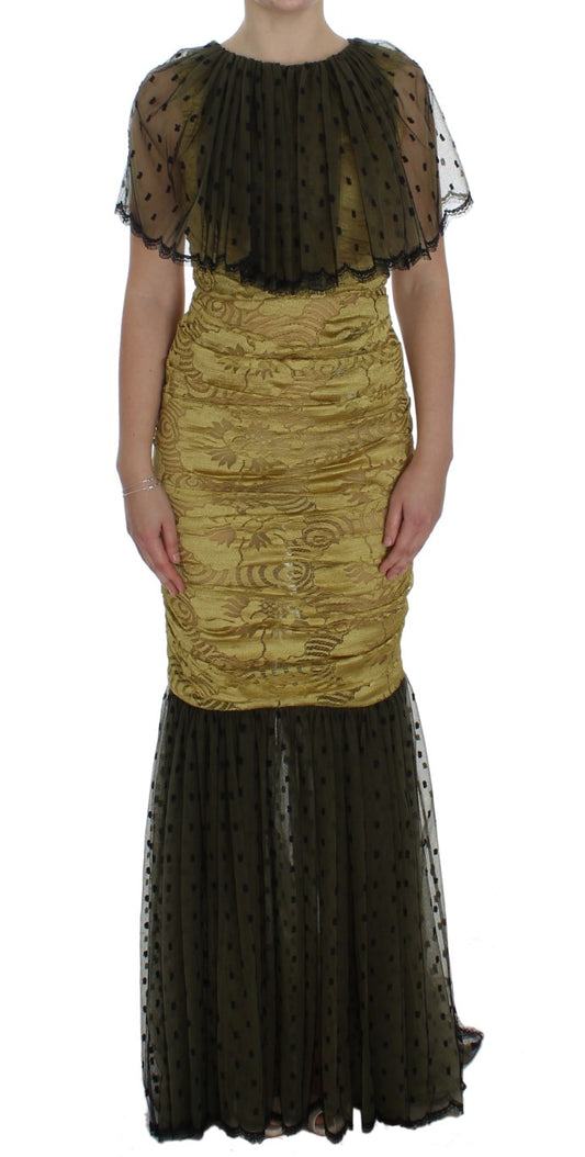 Vestido tubo de encaje con flores amarillas de Dolce & Gabbana