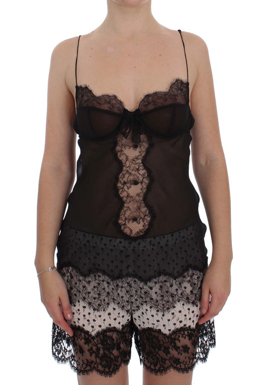 Camisola elegante de encaje de seda negra de Dolce & Gabbana