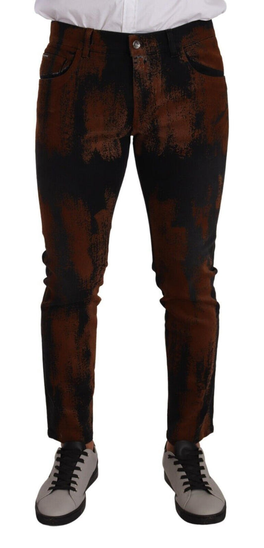 Vaqueros ajustados con efecto tie-dye en marrón y negro de Dolce & Gabbana