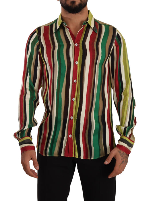 Camisa elegante de seda a rayas multicolor de Dolce & Gabbana
