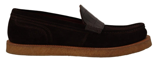 Mocasines elegantes de piel de cocodrilo en ante marrón de Dolce & Gabbana