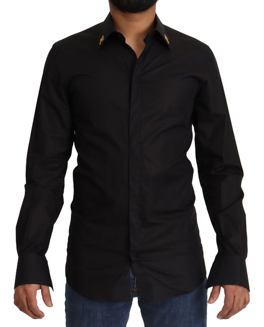 Camisa de vestir elegante de algodón negra de corte entallado de Dolce & Gabbana