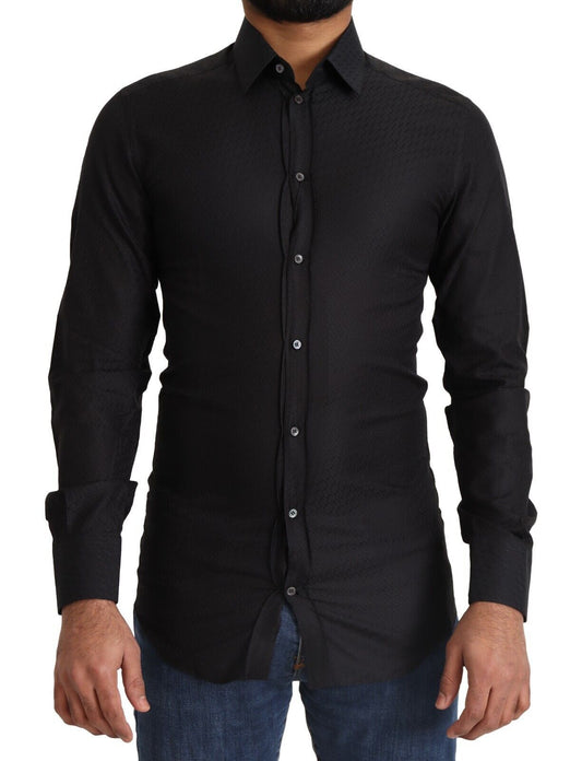 Camisa elegante de algodón negra y dorada de Dolce & Gabbana