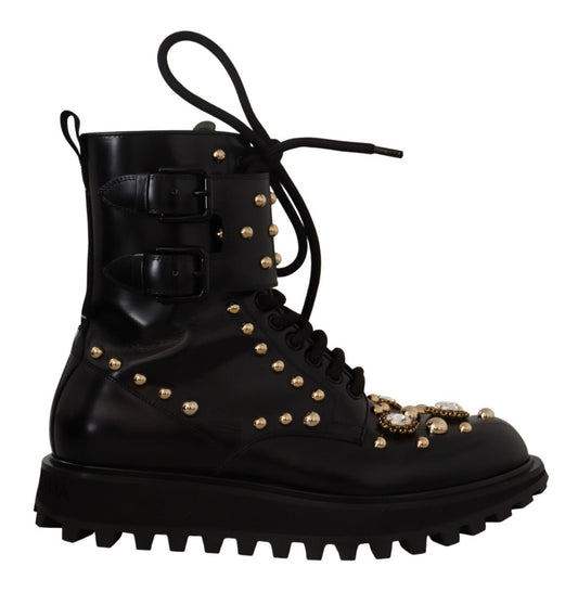 Botas formales negras con tachuelas de cristal de Dolce & Gabbana