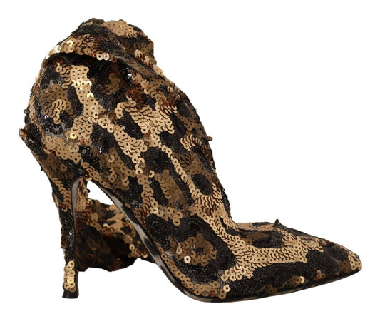 Botas hasta la rodilla elegantes con lentejuelas de leopardo de Dolce & Gabbana
