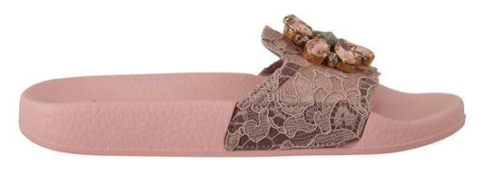 Sandalias planas con encaje floral y adornos de cristales de Dolce & Gabbana