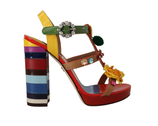 Tacones con tiras en el tobillo y diseño floral multicolor de Dolce & Gabbana