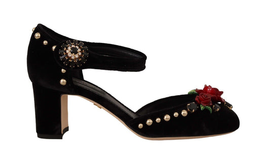 Sandalias de tacón con cristales rosas en color negro de Dolce & Gabbana