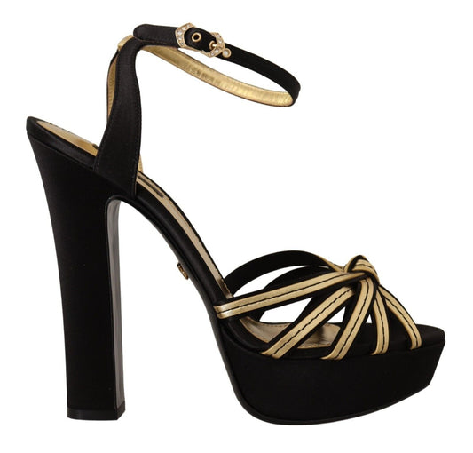 Sandalias elegantes con tiras en el tobillo en color negro y dorado de Dolce & Gabbana