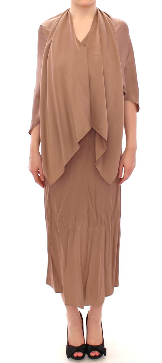 Vestido recto elegante de seda marrón de Lamberto Petri