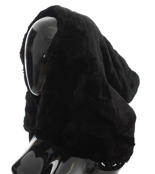 Bufanda elegante con capucha de piel de comadreja negra de Dolce & Gabbana