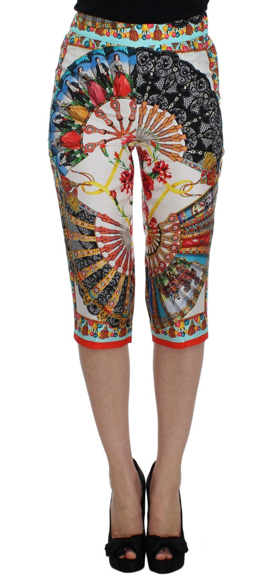 Pantalones capri de seda mayólica multicolor de Dolce & Gabbana
