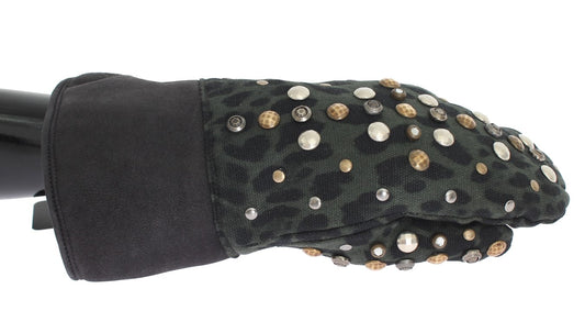 Guantes elegantes de piel de oveja gris con tachuelas de Dolce & Gabbana