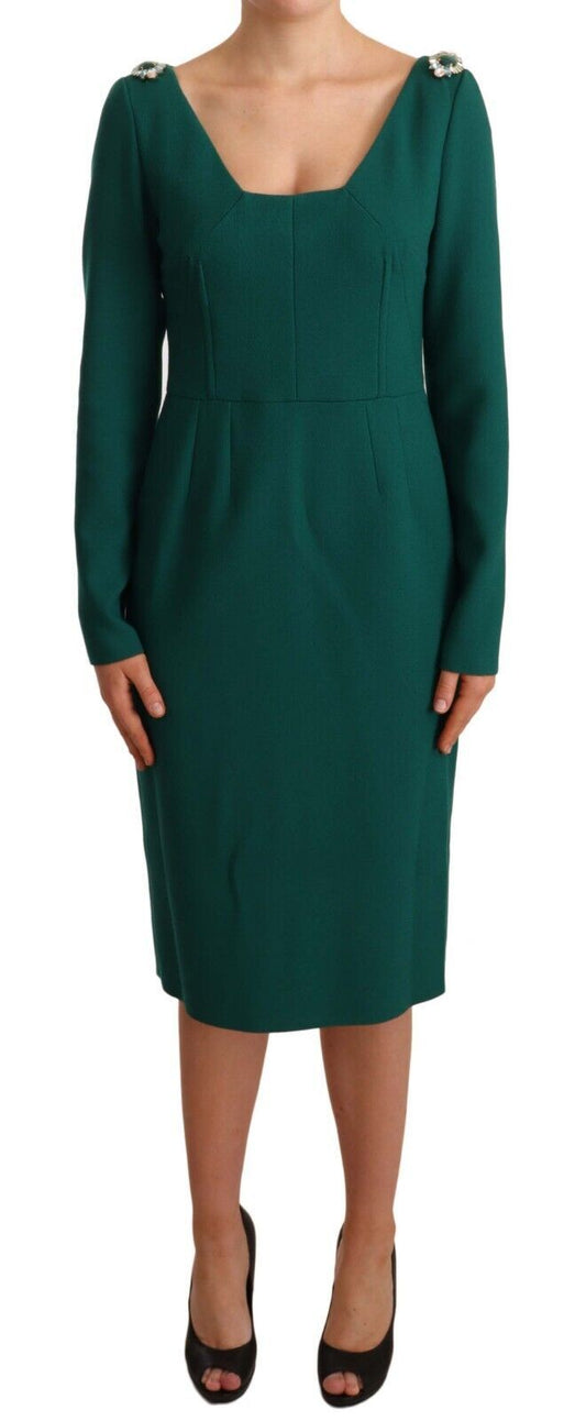 Vestido midi verde esmeralda con broche de cristal de Dolce & Gabbana