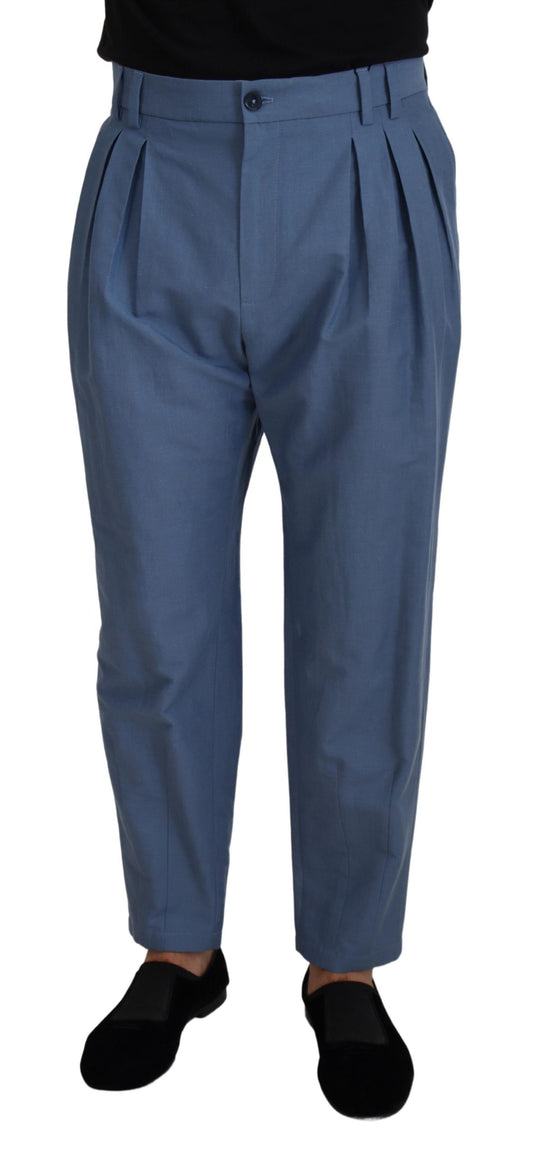 Pantalones elegantes de lino y algodón en color azul de Dolce & Gabbana