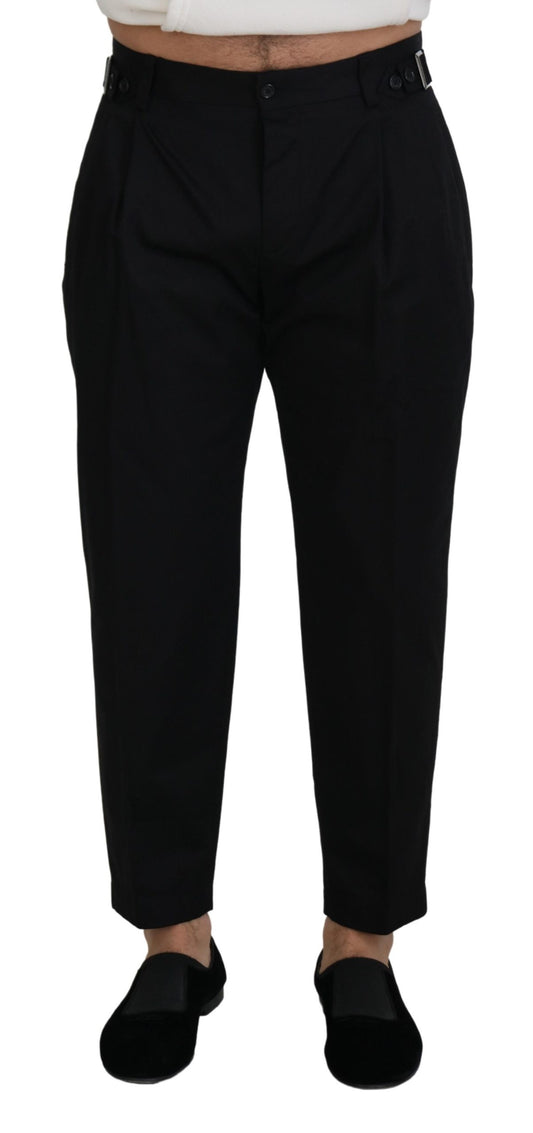 Pantalones negros elegantes de diseño italiano con hebilla lateral de Dolce & Gabbana