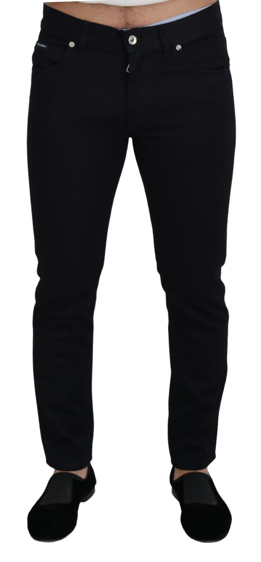 Pantalones vaqueros elegantes de mezcla de seda negra de Dolce & Gabbana