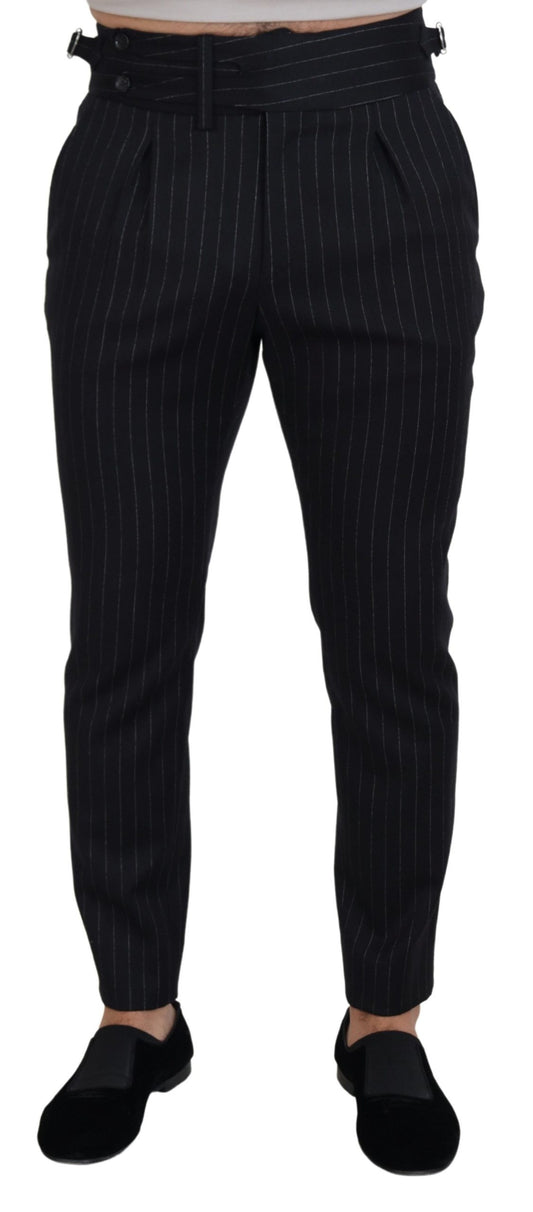 Pantalones elegantes de mezcla de lana a rayas negras de Dolce & Gabbana