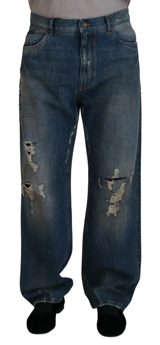 Impresionantes jeans italianos de mezclilla desgastada de Dolce & Gabbana