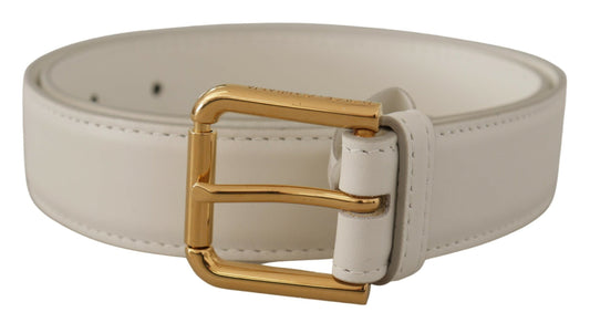 Cinturón elegante de piel blanca con hebilla grabada en oro de Dolce & Gabbana