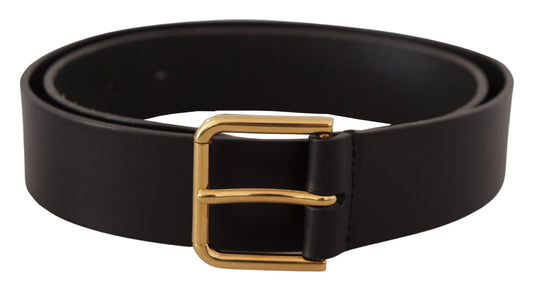 Cinturón elegante de piel negra con hebilla dorada de Dolce & Gabbana