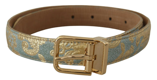 Cinturón elegante de piel azul claro con hebilla dorada de Dolce & Gabbana