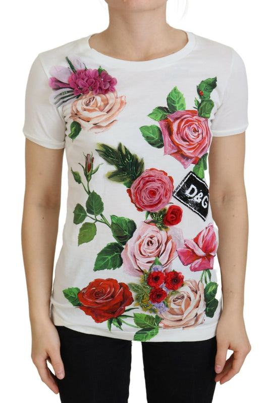 Camiseta elegante de algodón con estampado de rosas multicolor de Dolce & Gabbana