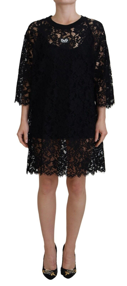 Vestido recto elegante de encaje floral negro de Dolce & Gabbana