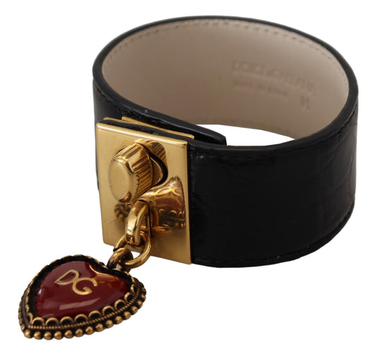 Elegante pulsera de cuero negro con detalles dorados de Dolce & Gabbana