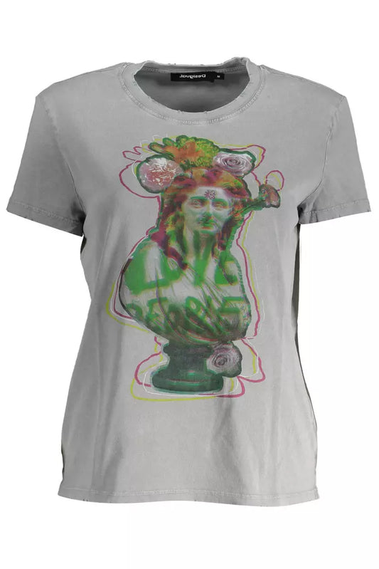 Camiseta de algodón gris con estampado y logotipo de Desigual Chic