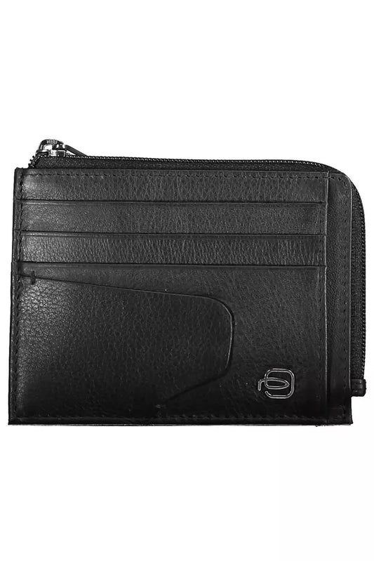 Tarjetero elegante de piel negra con bloqueador RFID de Piquadro