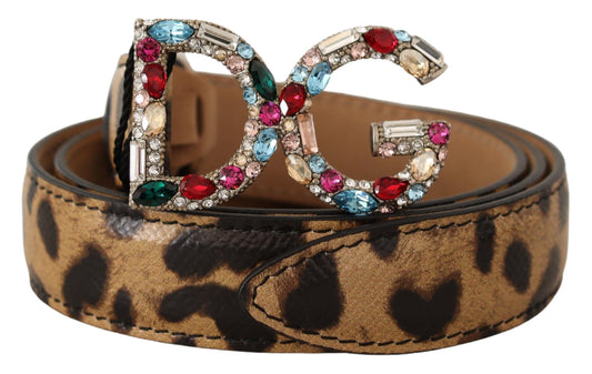Cinturón elegante de leopardo con adornos de cristales de Dolce & Gabbana